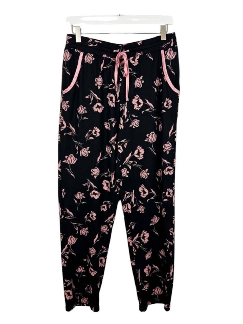 Charter Club Black & Pink Floral Jogger Pajama Bottoms Size Small